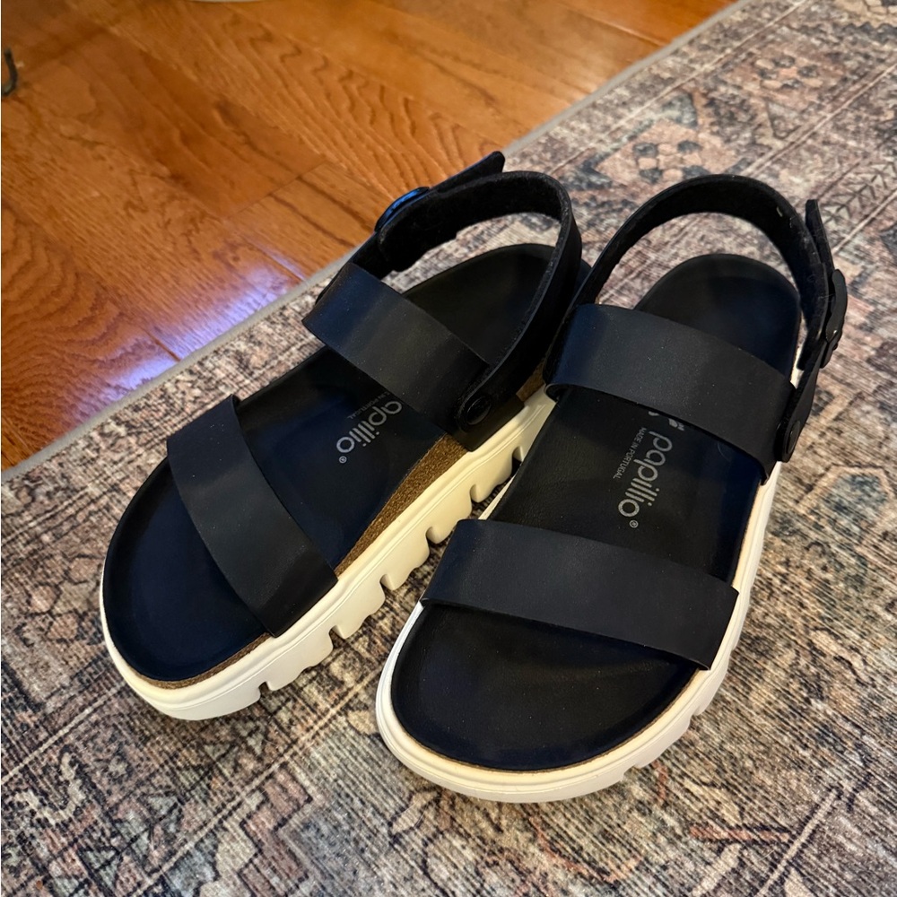 Papillio Black Sandals with Contrasting White Soles